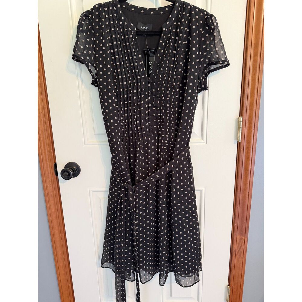 New!! MSK Woman's Black Polka Dot Dress size 16
